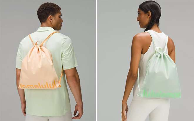 Man and Woman Wearing Two Different Colors of the Lululemon Gym Sacks 1