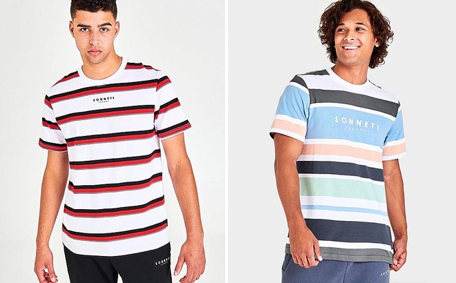 Men Wearing a Sonneti London Multi Stripe T Shirts