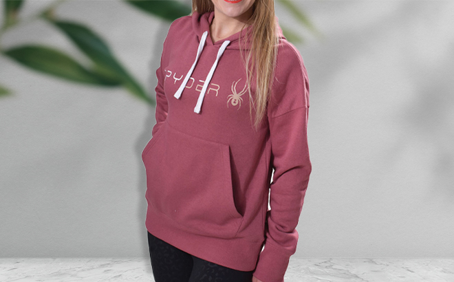 Model Wearing Spyder Womens Fade Graphic Hoodie in Pink