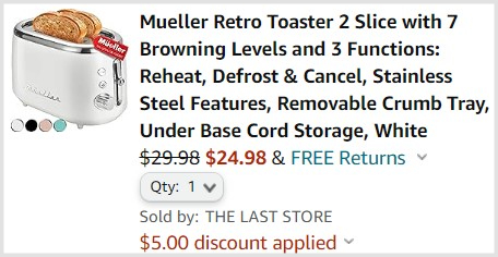 Mueller Retro Toaster 2 Slice with 7 Browning Levels and 3 Functions