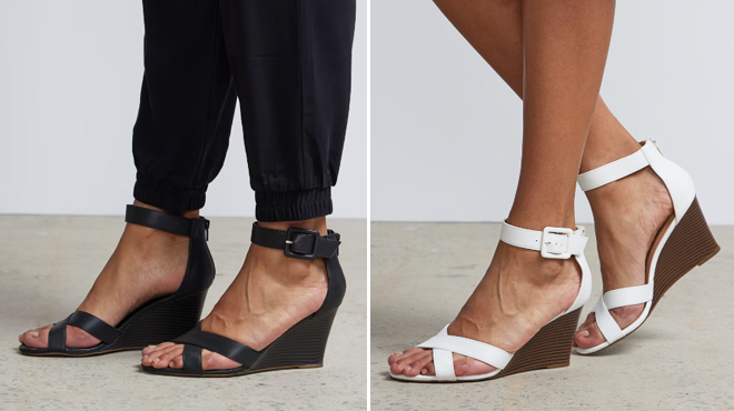 NYC Ankle Strap Wedge in Black and White