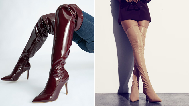 NYC Gia Thigh High Boot Faux Patent Leather and Tessie Over The Knee Boot