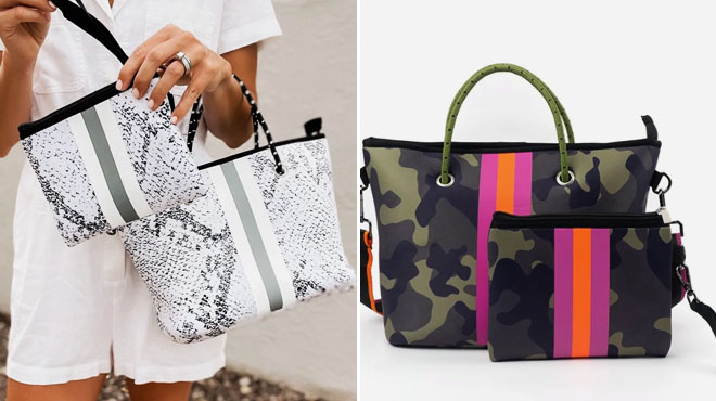 Neoprene Handbag and Wristlet in Two Designs
