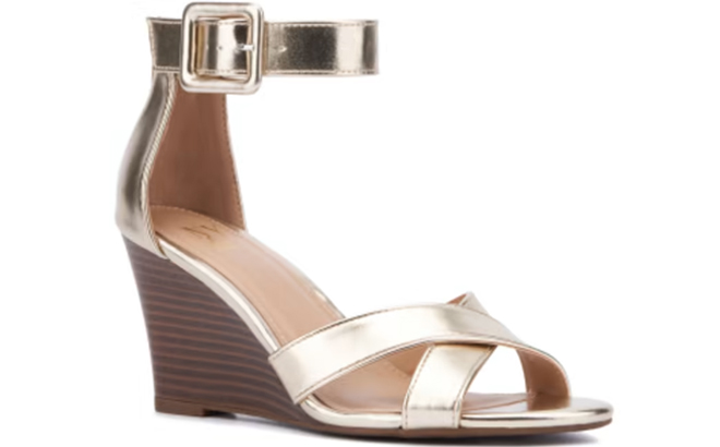 New York Co Metallic Womens Ankle Strap Wedge Sandals