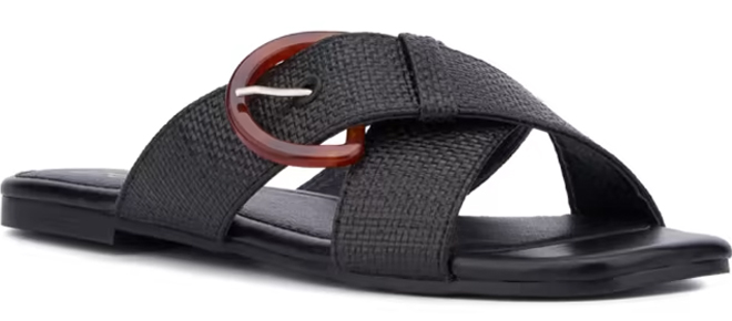 New York Co Womens Black Criss Cross Buckle Flat Sandals