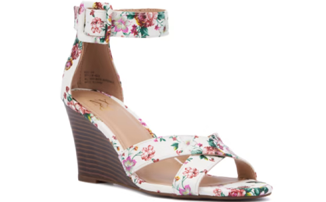 New York Co Womens Floral Print Strappy Wedge Sandals