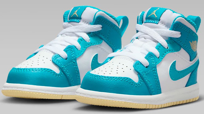 Nike Jordan 1 Mid Toddler Shoes on Gray Background