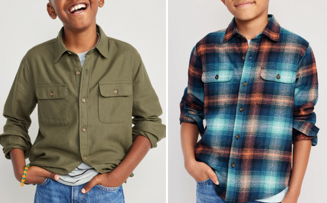 Old Navy Boys Soft Brushed Flannel Pocket Shirts