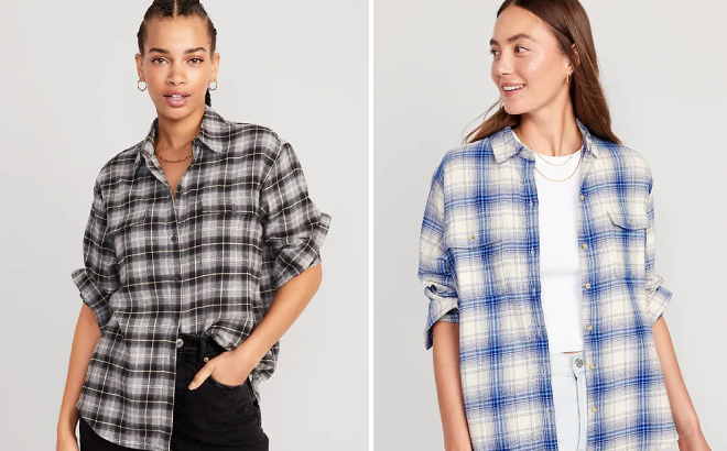 Old Navy Womens Oversized Flannel Boyfriend Shirt