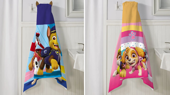 Paw Patrol Chase and Skye Kids Cotton Hooded Towel