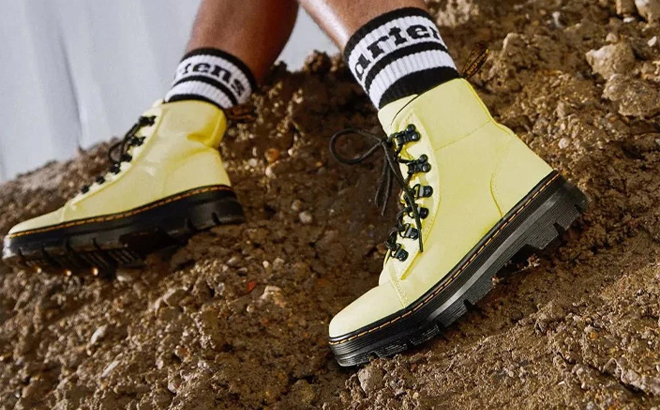 Person Wearing Dr Martens Combs Bootie in Lemon Yellow