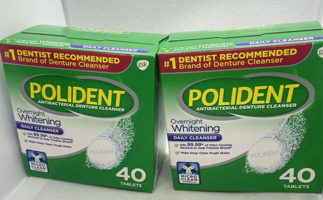 Polident Overnight Whitening Denture Cleanser Effervescent 40 Tablets