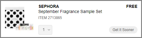 Screenshot of Free Sephora September Fragrance Sample Set at Sephora Checkout