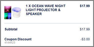 Screenshot of Ocean Wave Night Light Projector Speaker Discounted Final Price with Promo Code at Until Gone Checkout