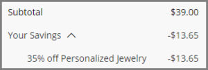 Screenshot of Zales Personalized Name Necklace Discounted Final Price at Zales Checkout