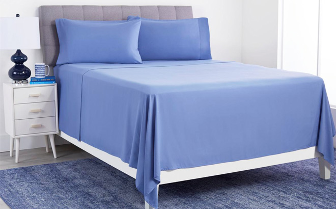 South Street Loft Microfiber Sheet Set in Blue Color on the Bed