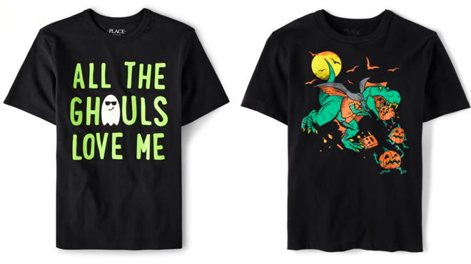 TCP Glow In The Dark Boys Glow Ghouls Love Me Graphic Tee and Boys Halloween Dino Graphic Tee