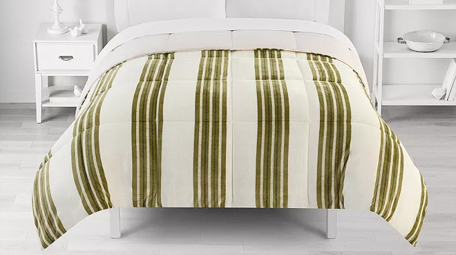 The Big One Plush Down Alternative Reversible Comforter in Green Stripe