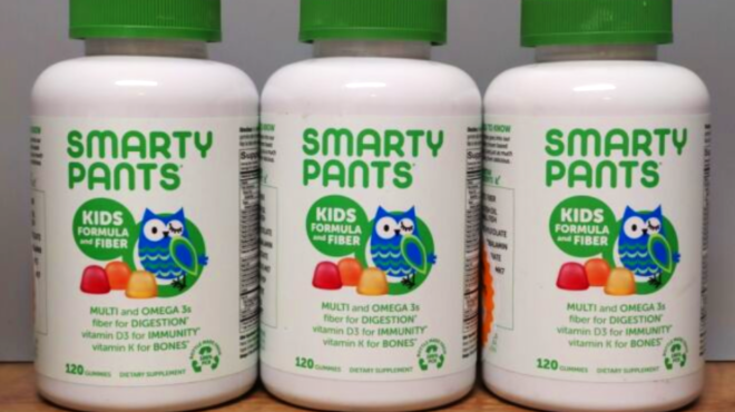 Three bottles of SmartyPants Kids Fiber Gummy Vitamins