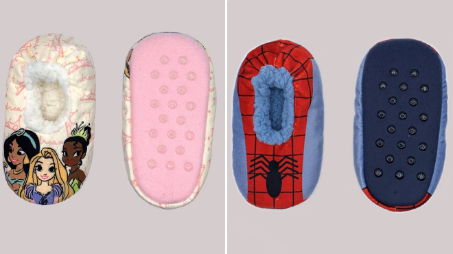 Toddler Girls Disney Princess Slippers and Boys Marvel Spider Man Slippers