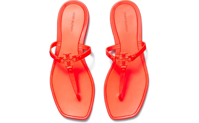 Tory Burch Roxanne Jelly Thong Sandals in Candy Color on a Plain Background