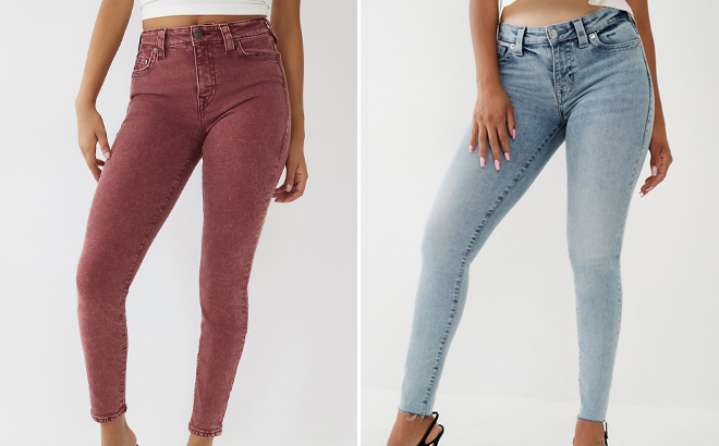 True Religion Womens Halle High Rise Super Skinny Jeans and Jennie Mid Rise Curvy Skinny Jeans