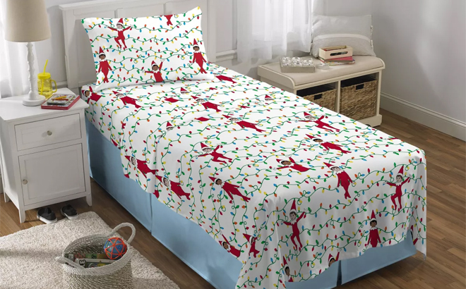 Twin Elf on the Shelf Flannel Sheet Set