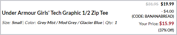 Under Armour Girls Tech Graphic Tee Order Summary