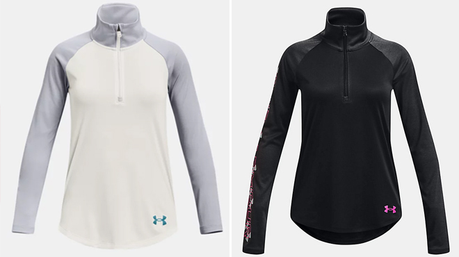 Under Armour Girls Tech Graphic Zip Tees in Gray and Black
