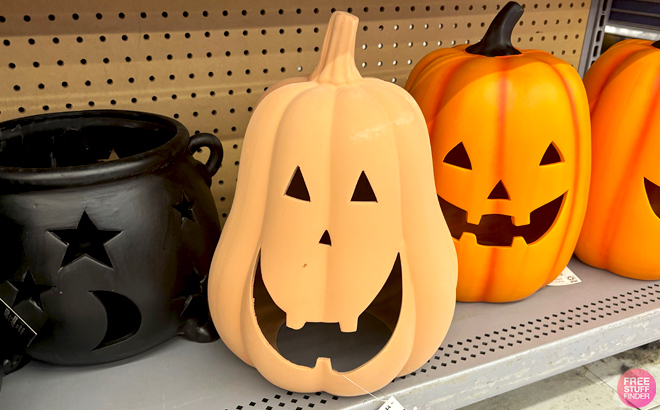 Way To Celebrate 13 Inch Halloween Brown Clay Pumpkin on a Shelf