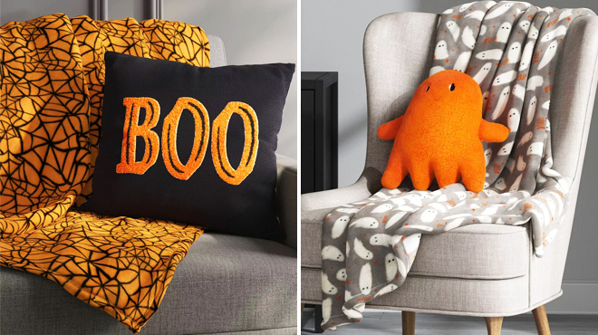 Web Printed Plush Halloween Throw Blanket