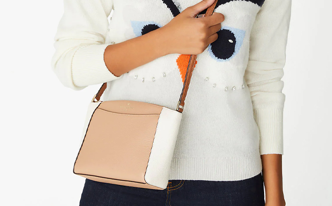 Woman Wearing Kate Spade Monica Crossbody in Light Fawn Multi Color