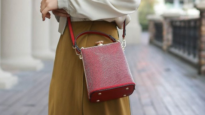 Woman Wearing MKF Taliah Clutch Bag in Red