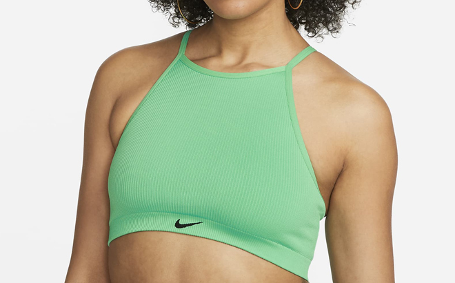 Woman Wearing Nike Indy Seamless Ribbed Light Support Non Padded Sports Bra