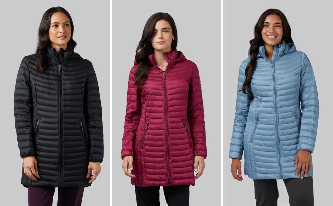 Women are Wearing a 32 Degrees Ultra Light Down Packable Jackets in Three Colors