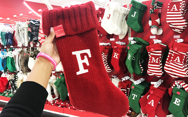 Wondershop Knit Monogram Christmas Stocking Red