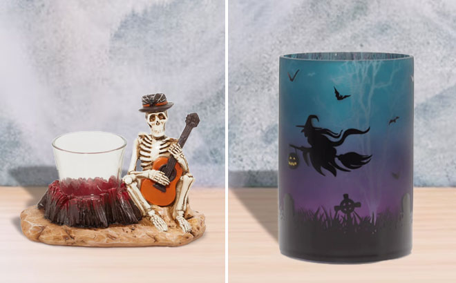 Yankee Guitar Player and Flying Witches Candle Holders