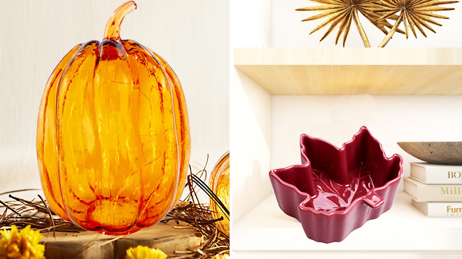 10inchFall Orange Amber Glass Pumpkin by Place Time