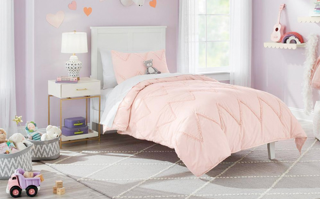 3 Piece Pale Pink Ruffle Cotton FullQueen Lightweight Comforter Set