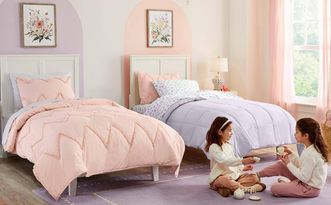 3 Piece Pale Pink Ruffle Cotton FullQueen Lightweight Comforter Sets