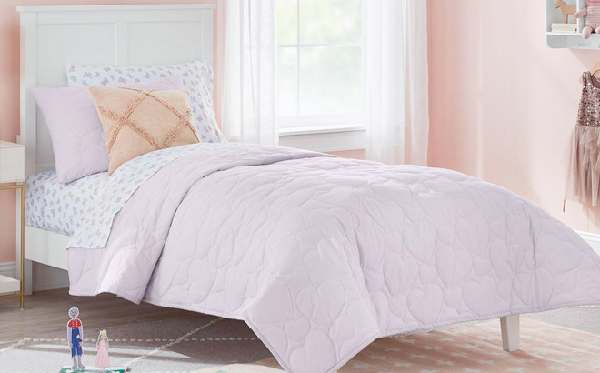 3 Piece Wisteria Purple Hearts Cotton FullQueen Quilt Set