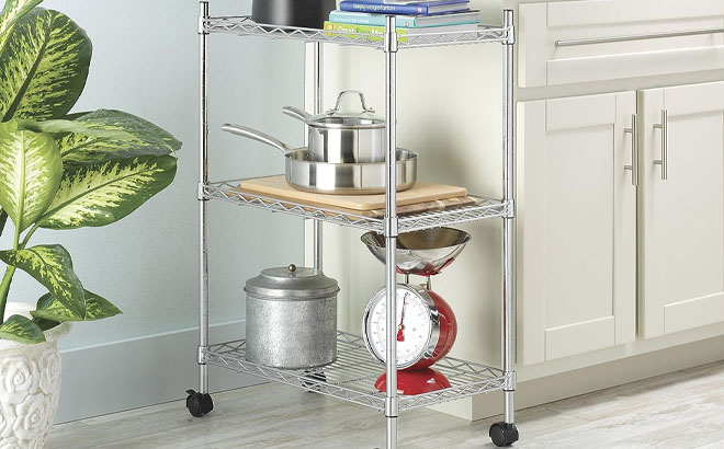 3 Tier Cart Rolling Utility Organizer with Kitchen Stuffs