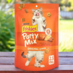 A Bag of Friskies Party Mix Original Crunch on a Table