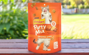 A Bag of Friskies Party Mix Original Crunch on a Table