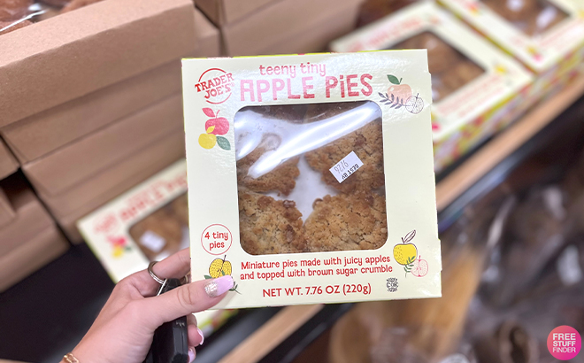 A Hand Holding a Trader Joes Teeny Tiny Apple Pies