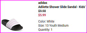 Adidas Adilette Kids Shower Slide Sandals Cart Checkout