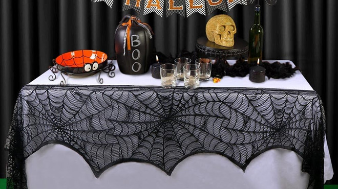 AerWo Halloween Black Lace Spiderweb Fireplace