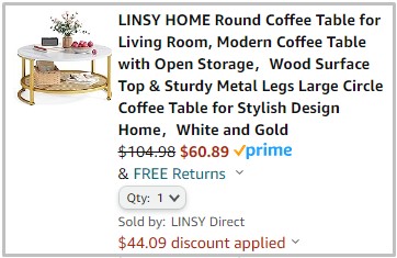 Amazon Coffee Table Checkout Screenshot