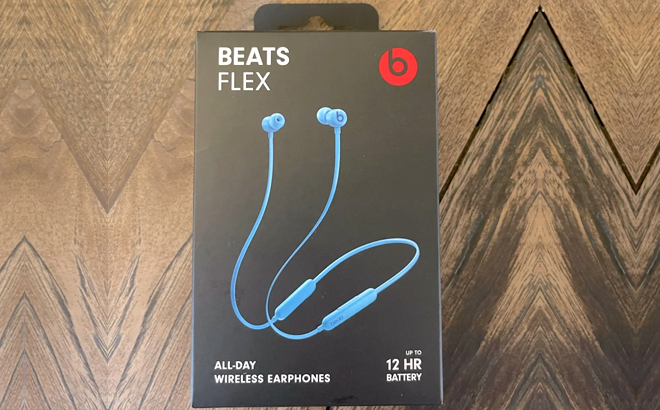 Beats Flex Wireless Bluetooth Earphones on Wooden Floors