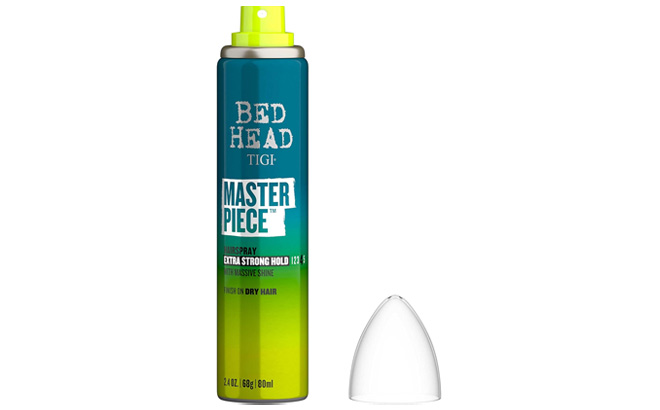 Bed Head Tigi Masterpiece Shiny Hairspray for Strong Hold on Plain Background